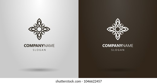 black and white simple vector abstract flower logo with four petals in the form of a cross