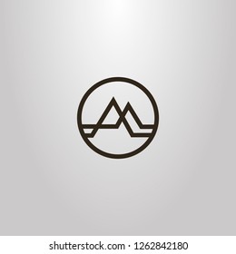 black and white simple vector abstract line art geometric sign of two mountains in a round frame