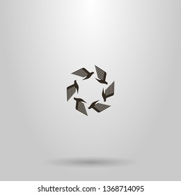 black and white simple vector abstract flat art sign of birds flying in a circle