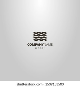black and white simple vector abstract rectangular logo of several wavy lines located one above the other