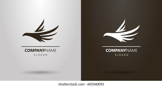 Black and white simple vector abstract logo of flying bird