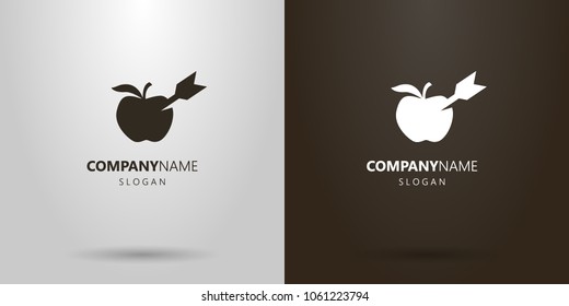 black and white simple vector flat art apple logo with an arrow