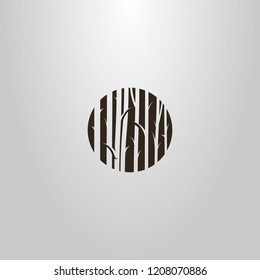 black and white simple vector flat art negative space round sign of tree trunks  in the forest