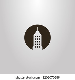 black and white simple vector flat art negative space round sign of skyscraper with a spire