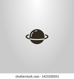 black and white simple vector flat art outline sign of the cartoon planet Saturn 