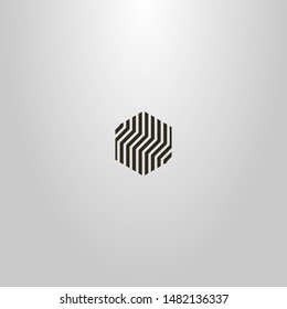 black and white simple vector flat art minimalistic striped hexagon sign