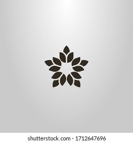 black and white simple vector flat art outline sign of decorative five-petal star-shaped flower