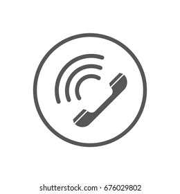 Black and white simple vector flat art icon of phone handset in the round frame