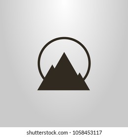 black and white simple vector geometric symbol of mountain landscape and sun