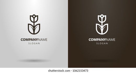 black and white simple vector geometric line art logo of a tulip flower