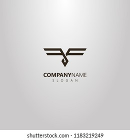 black and white simple vector geometric outline flat art logo of abstract eagle bird
