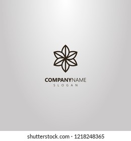 black and white simple vector geometric line art logo of a six-leafed flower