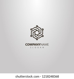 black and white simple vector geometric line art logo of hexagonal spiral chipset