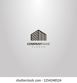 black and white simple vector geometric abstract line art outline logo top of high-rise building or other house