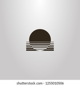 black and white simple vector geometric abstract outline sign circle of the sun going down into the water