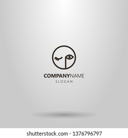 black and white simple vector geometric line art logo of winking female eyes in a round frame