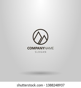 black and white simple vector geometric line art logo of two mountain peaks in a round frame