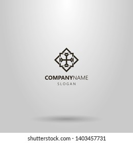black and white simple vector geometric line art logo of rhombus flower pattern 