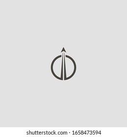 black and white simple vector geometric abstract iconic sign of take off airplane in a round frame