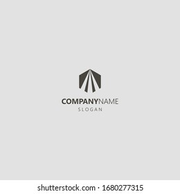 black and white simple vector geometric negative space hexagon iconic logo of three tapering lines pointing upwards