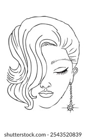 Black and White Simple Vector Hand Draw Sketch of Woman Portrait Face
