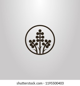 black and white simple vector isolated sign of three flower branch in a round frame