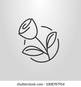black and white simple vector line art symbol of rose in a round frame