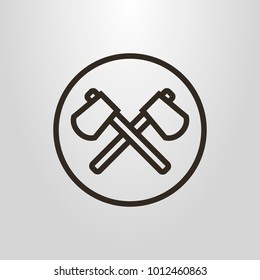 black and white simple vector line art symbol of two crossed axes in a round frame
