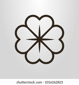 Black and white simple vector line art  symbol of four-leafed clover flower