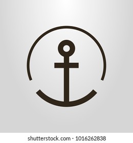 Black and white simple vector line art round symbol of an anchor