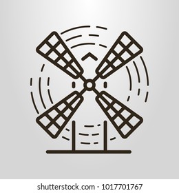 Black and white simple vector line art symbol of the windmill