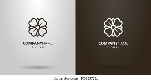 black and white simple vector line art logo of four-leafed flower