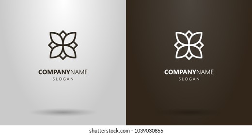 black and white simple vector line art four-leaved flower outline logo