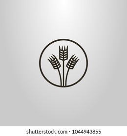 black and white simple vector line art symbol of  three wheat ears in a round frame
