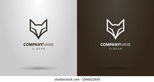 black and white simple vector line art outline fox face logo