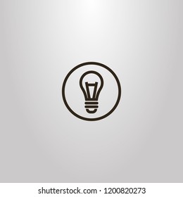 black and white simple vector line art sign bulb in a round frame