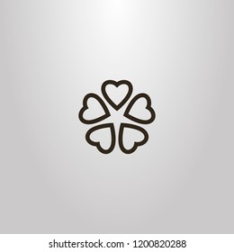 black and white simple vector line art sign of five heart-shaped petals flower