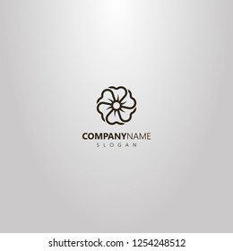 black and white simple vector line art outline logo of a flower with six petals lying one on another