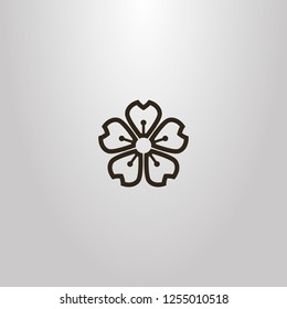black and white simple vector line art outline sign of five-leaf cherry flower
