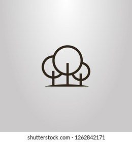 black and white simple vector line art sign of three trees with a round crown