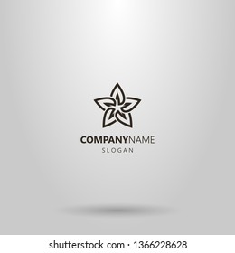 black and white simple vector line art logo of a star-shaped flower with five petals