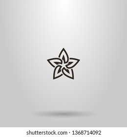 black and white simple vector line art sign of a star-shaped flower with five petals