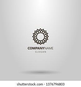 black and white simple vector line art logo of a blooming sunflower