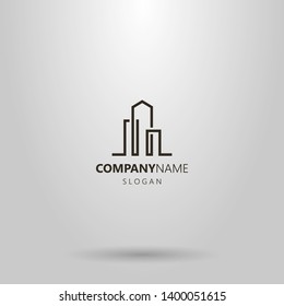 black and white simple vector line art abstract logo of three high-rise buildings 