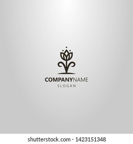 black and white simple vector line art logo of a tulip flower growing from the ground