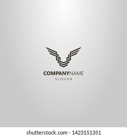 black and white simple vector line art logo of the abstract wings of a bird of three stripes