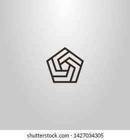 black and white simple vector line art geometric sign of spiral pentagonal of several fragments