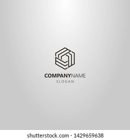 black and white simple vector line art geometric mininalistic logo of abstract hexagonal structure