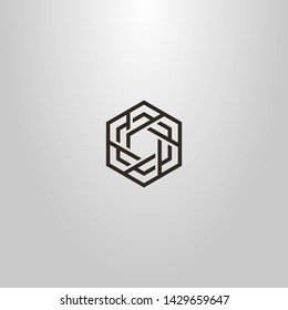 black and white simple vector line art geometric outline sign of abstract hexagonal structure