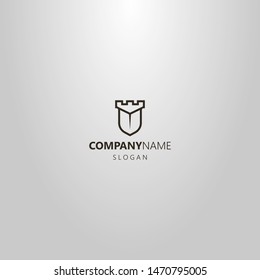 black and white simple vector line art logo of shield-shaped tower 